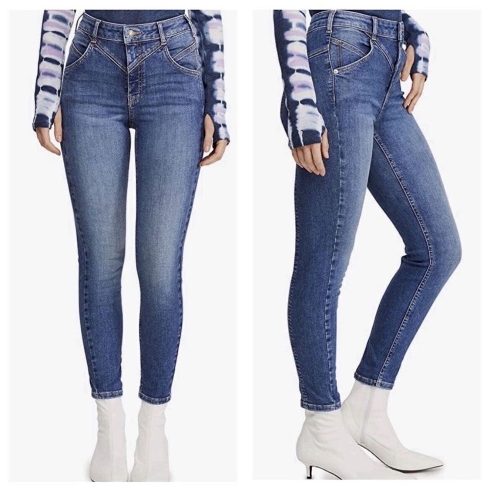 Free People We The Free‎ Daybreak Blue Riley Wash Skinny Jeans Sz 24
